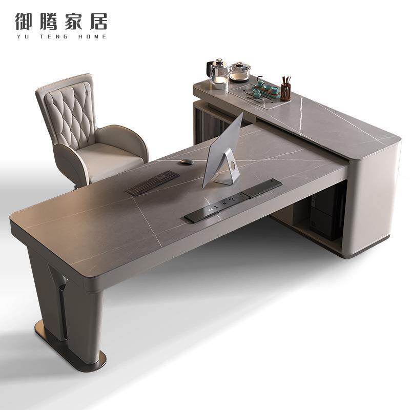 轻奢书桌茶桌一体两用电脑桌意式书房高端老板现代简约岩板办公桌