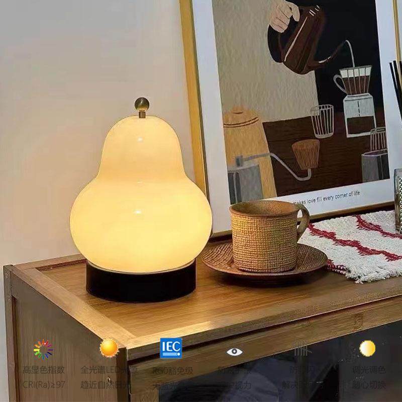 日式奶油梨子台灯客厅书房充电触摸便携装饰氛围灯卧室床头小夜灯