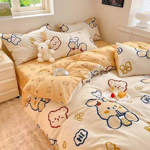 A类加厚纯棉磨毛四件套卡通100全棉床笠三件套床单被套罩儿童床品