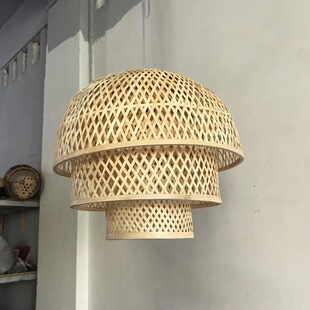 新中式酒店客栈民宿农家乐火锅店灯笼编织吊灯竹篾编织三层盖吊灯