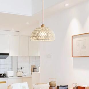日式原木餐厅吊灯奶油风餐桌吧台灯藤艺复古民宿卧室床头长线灯具