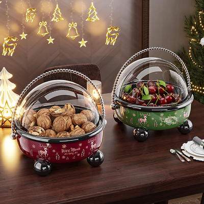 水果盘带提手中国风防尘大容量