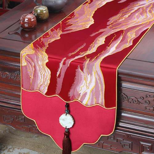 中式高桌旗餐ZTA桌布电视柜床尾新巾轻奢约装可饰批简kω