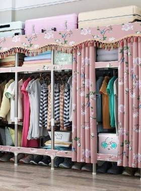 简易布衣组柜钢管加加固家用衣卧室橱衣服架子FFV收粗纳柜子装出