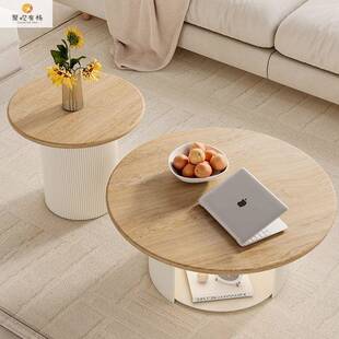 奶油风猫窝茶几几合储藏茶几实木椭圆形小茶BIP极小户组型实用简