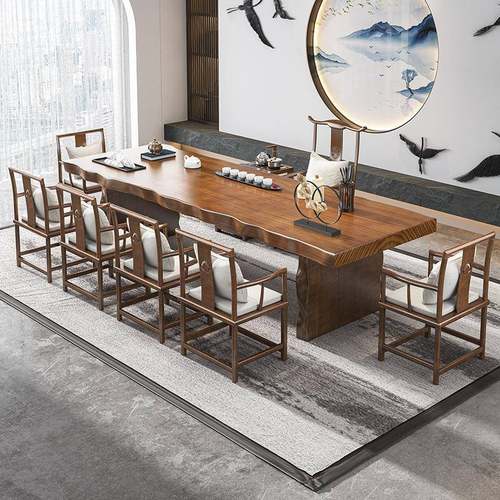 新中式实木茶桌家POM用客厅公中式全茶桌椅组合办室现代大板茶泡