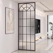 法式 艺玻璃00奶屏风客厅油风复古隔创断铝合金假窗户意拱铁门装 饰