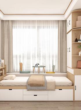 简地约tlznloj#榻榻米床桌衣书柜一体户型无床头台儿童小落地床柜