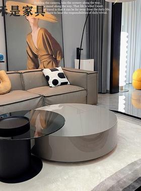 用意式轻奢CNL红小户型用烤漆大家小圆茶几网边几组合家客厅简约