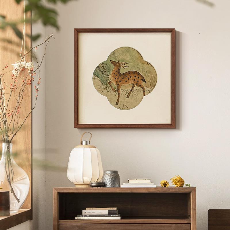 福XRH鹿宋代关学中古艺术装画绢布国风新中式客美厅玄矮柜背景饰