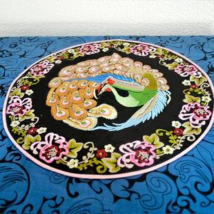 OIL中式 古典家居布艺乘云雀纹孔绣花茶餐桌桌布几台布