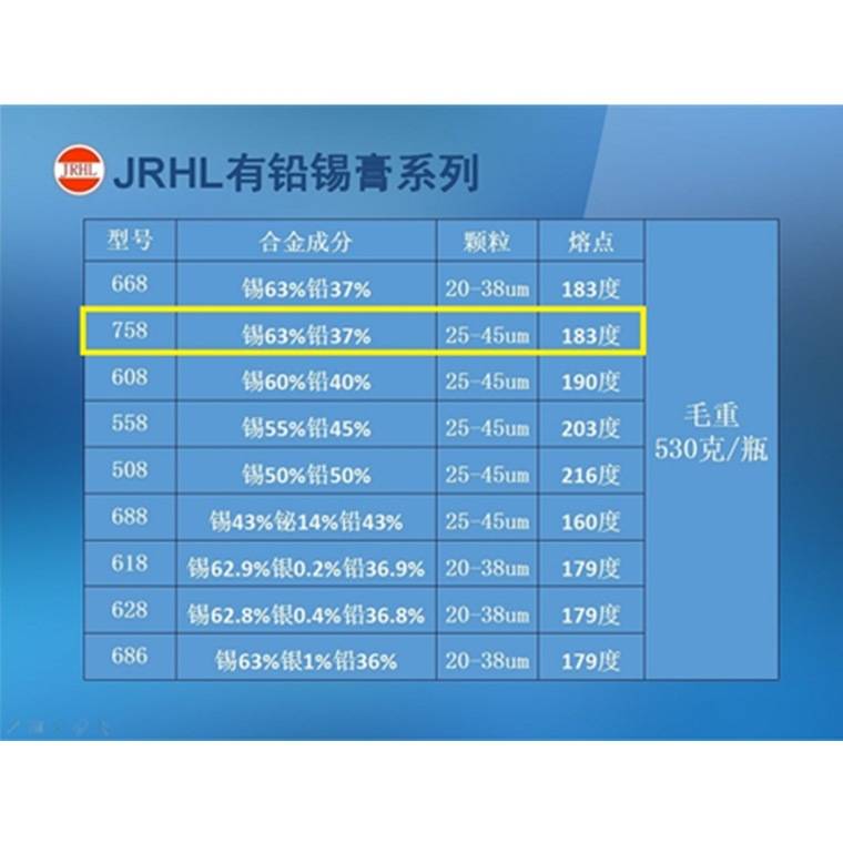 有铅锡膏758#中温锡浆Sn63Pb37 焊锡膏LED/SMT贴片专用锡膏500克