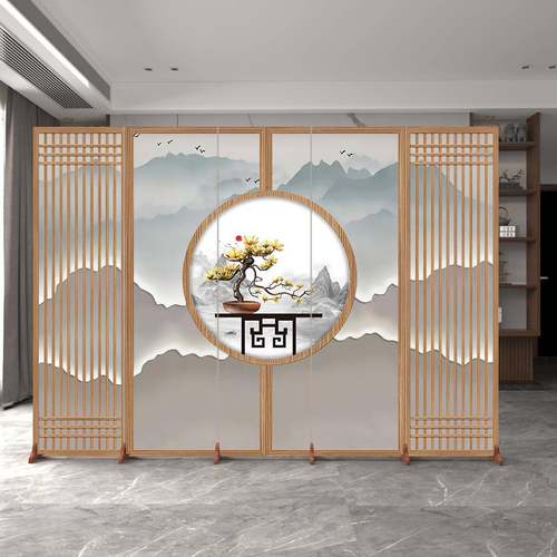 新中式国仿屏风隔古EOZ断办公风室用卧室客厅玄关移动推拉折叠家