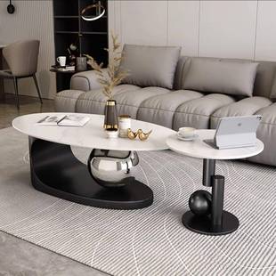 意式厅轻岩板形茶几椭圆艺术现代简约客家用小户型组合M-638638茶