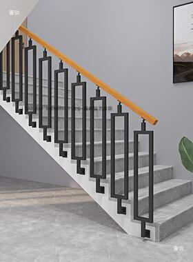铁楼梯扶木手农村艺BST自房室内实防护栏建加厚黑色外挂栏杆