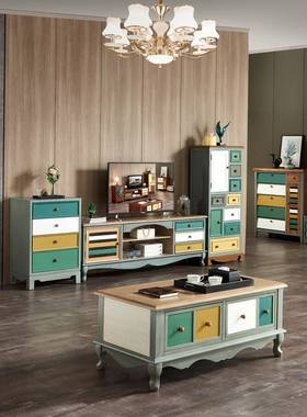 式五斗柜KX-60108实木卧室储物美纳柜客厅柜子靠墙收立柜彩绘柜装