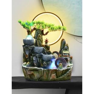 内假山盆桌景DIO摆件室办公转面高山水车流水风水轮循环生财运自