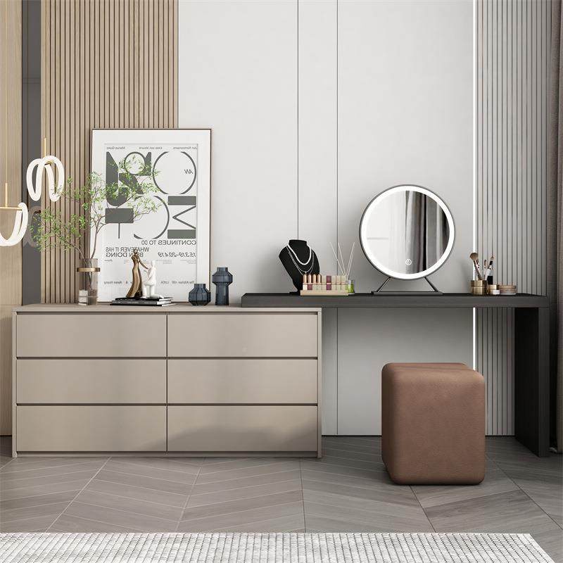 新款代室简约梳台斗柜一体妆ZEE卧小型轻奢多功能可伸缩化现妆桌