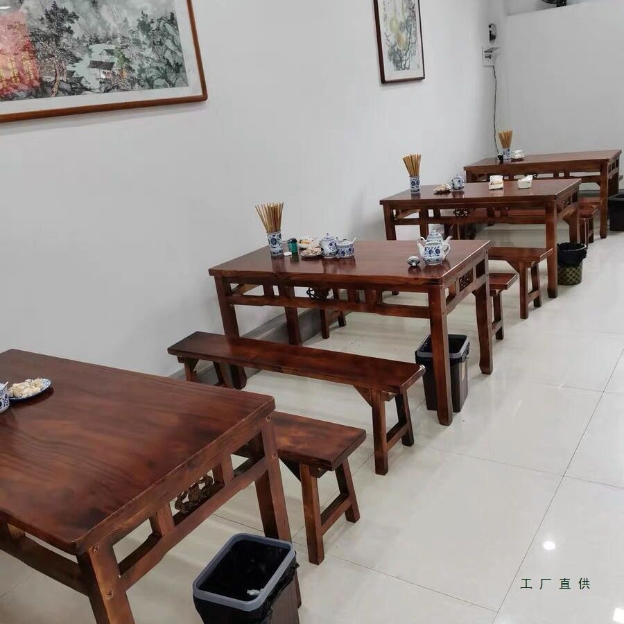 碳化实木商用餐厅桌椅套装