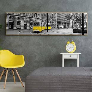 一有阳光代简约卧室路树林风景挂画城市黄现色SQ一路有巴士黑白装