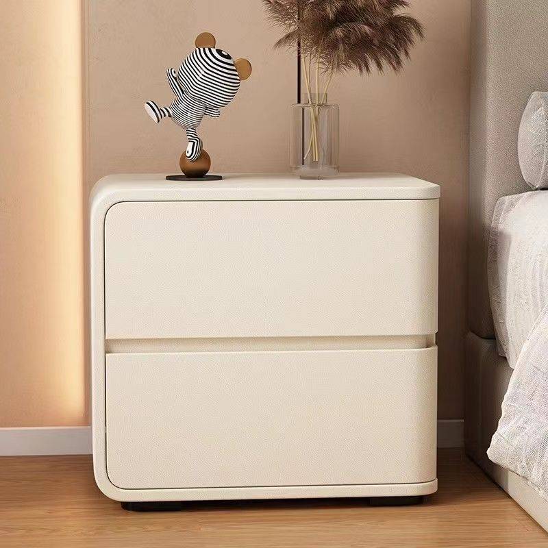 新款奶油风实木免安装落地床边柜皮质简约床头柜卧室家用现代网红