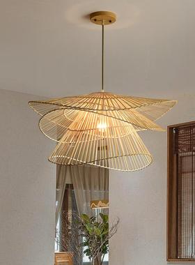设计感创意艺田术园风格ENW中式日式竹编装饰民宿酒店厅茶灯室吊