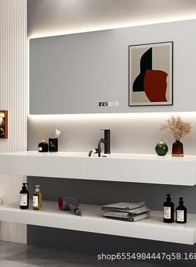 一岩A015C板无缝拼生接陶瓷体盆纯白色简约端洗漱台浴室高镜柜现