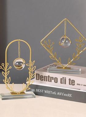 适配欧式轻奢金属几何水晶球摆件创意家居办公室装饰品麦穗铁艺工