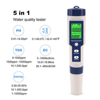 EZ-9909五合一PH计酸碱度TDS/EC电导率盐度计水族馆海水检测仪