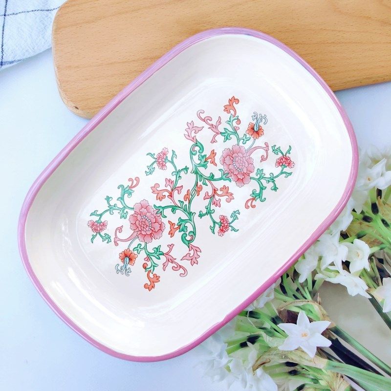 搪瓷鱼盘加厚餐盘烤盘饺子盘长方形菜盘家用盘碟盘碟釉下彩耐高温