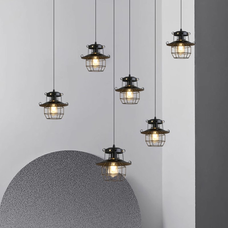 LOFT复古工业风酒吧餐厅铁艺吊灯咖啡厅创N意吧台防爆笼子装饰灯