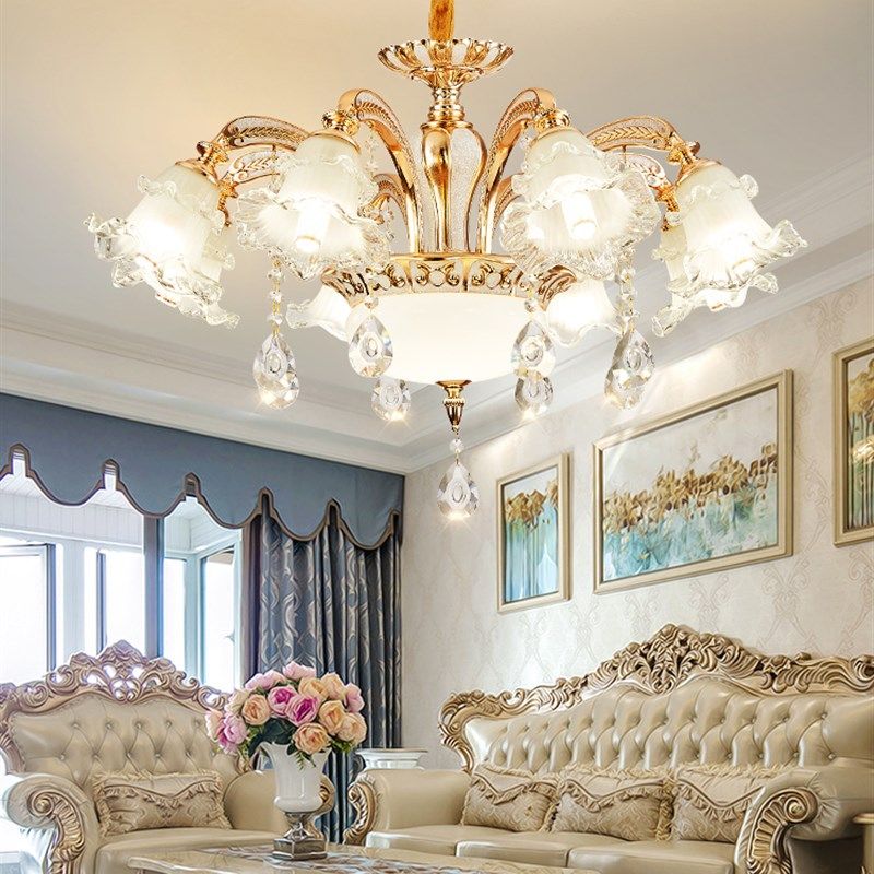 欧式客厅吊灯6头简欧锌合金蜡烛灯餐厅水晶吊灯奢华别墅卧室灯具