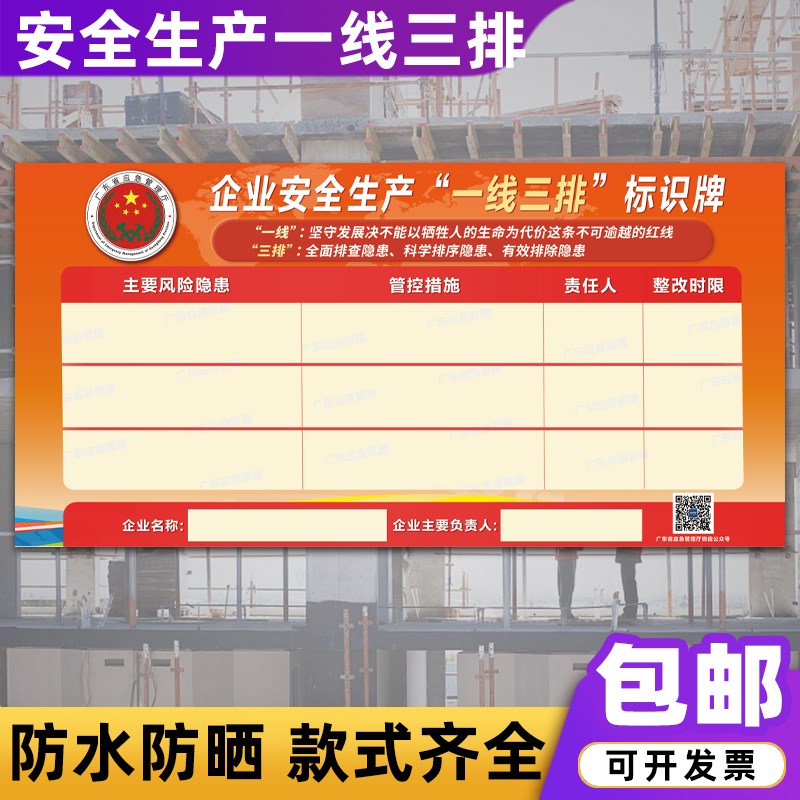 一线三排标识牌广东经营单位应急管理厅企业安全生产W宣传海报贴