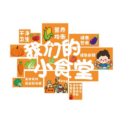 幼儿园食堂文化墙面贴小饭桌厨房餐厅布置环创午托管中心形象装饰