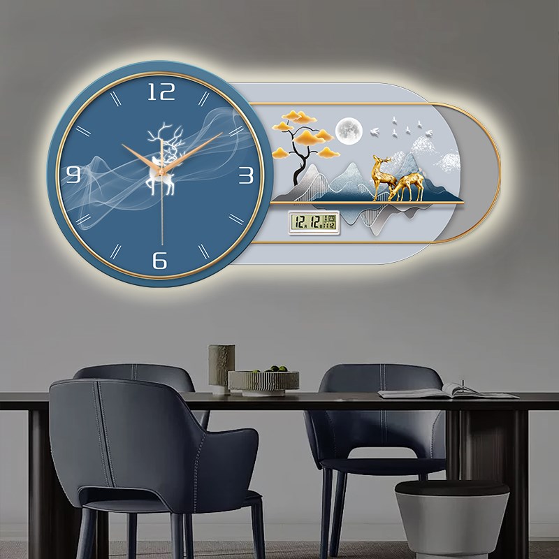 现代轻奢装饰画万年历电子钟表挂钟客厅餐厅卧室带日Y历表挂墙时