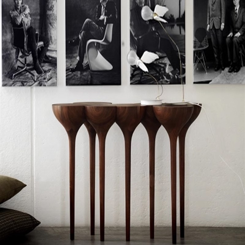 德加德家中世d纪胡桃实木靠墙入口桌窄纹入口Wabi-Sabi风格装饰入