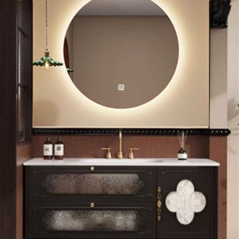 轻奢黑色浴室柜陶瓷一体盆组合卫生间洗漱台法式覆古洗手脸盆