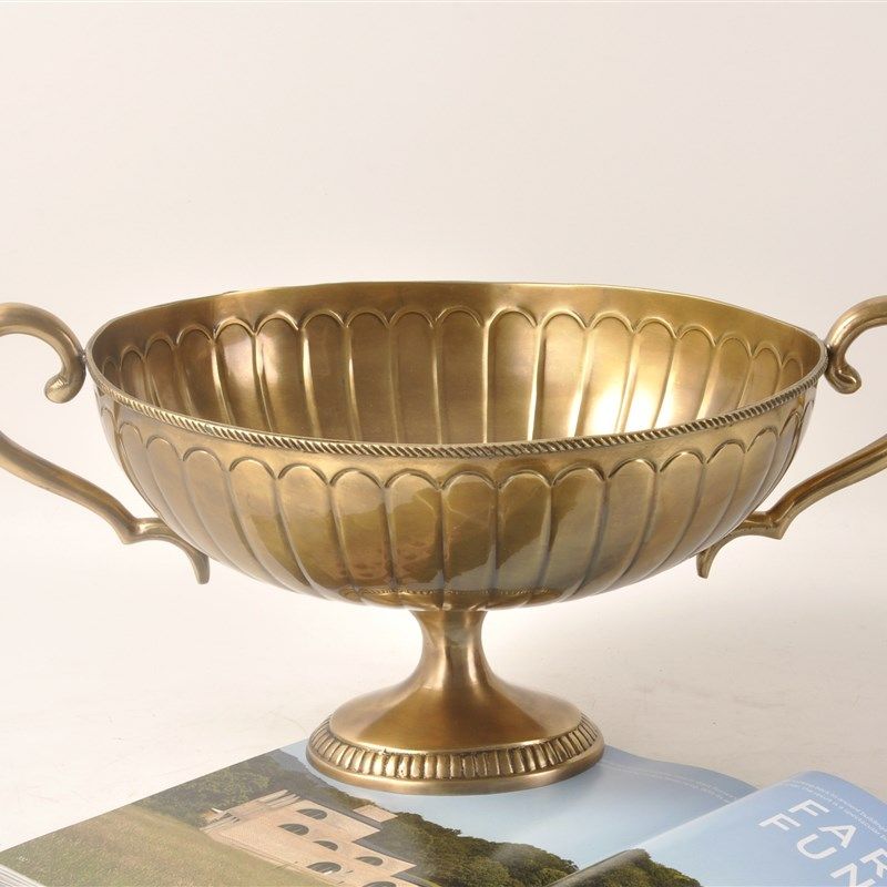 高端大气会所别墅样板间全黄铜双耳大号水果盘果盆果篓餐桌摆件设,家居饰品,果盘/果篓,淘宝优惠券,粉丝福利购,淘宝优惠卷