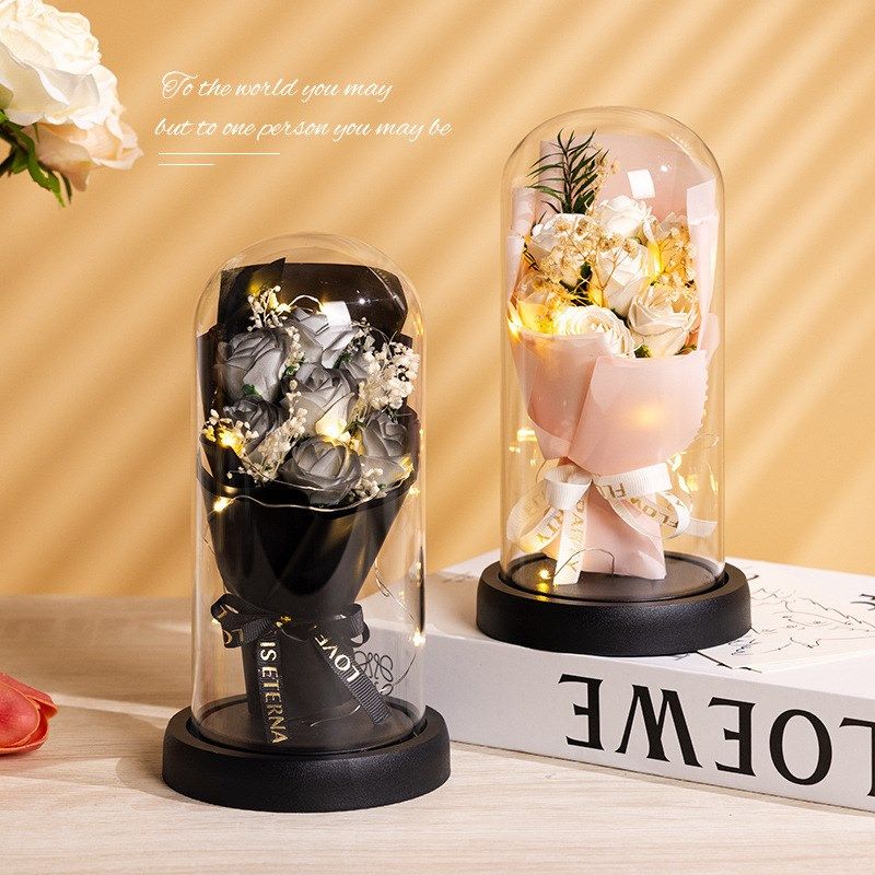 永生花干花束玫瑰花香皂花礼盒发光生日礼物送女友美容院实用摆件