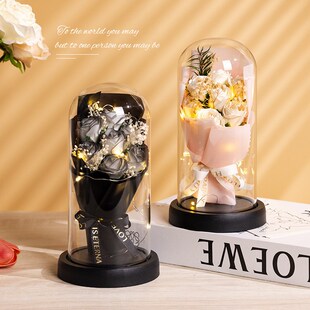 永生花干花束玫瑰花香皂花礼盒发光生日礼物送女友美容院实用摆件