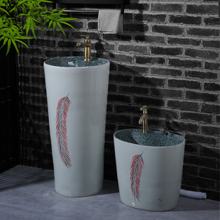 创意立柱式洗脸盆户外洗手盆一体落D地式庭院洗手台柱盆花园洗手