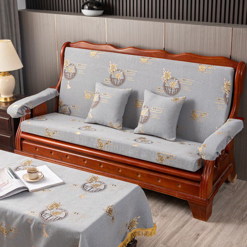 实木沙发垫带靠背简约连体加厚中式可拆洗防滑老式春秋椅海绵坐垫