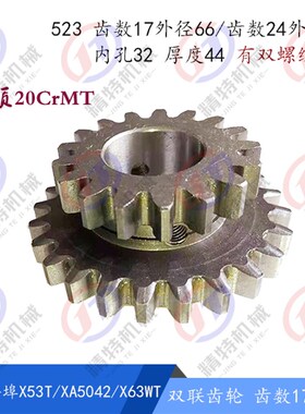 蚌埠/上海X53T/X63WT 双联齿轮508/523 齿数17/24/L44孔32/螺纹孔