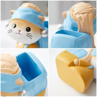 可爱猫咪笔筒摆件办公室工位桌面装饰学生实用收纳生日礼物送女生