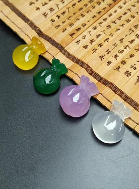 吊坠钱袋玛瑙玉髓福袋小挂件天然饰品坠冰透玉项链冰种款白粉绿黄