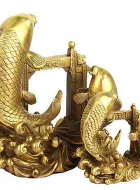 2021纯e铜鱼龙门摆件鲤鱼跳龙门摆件铜鱼办公室家居工艺礼品摆