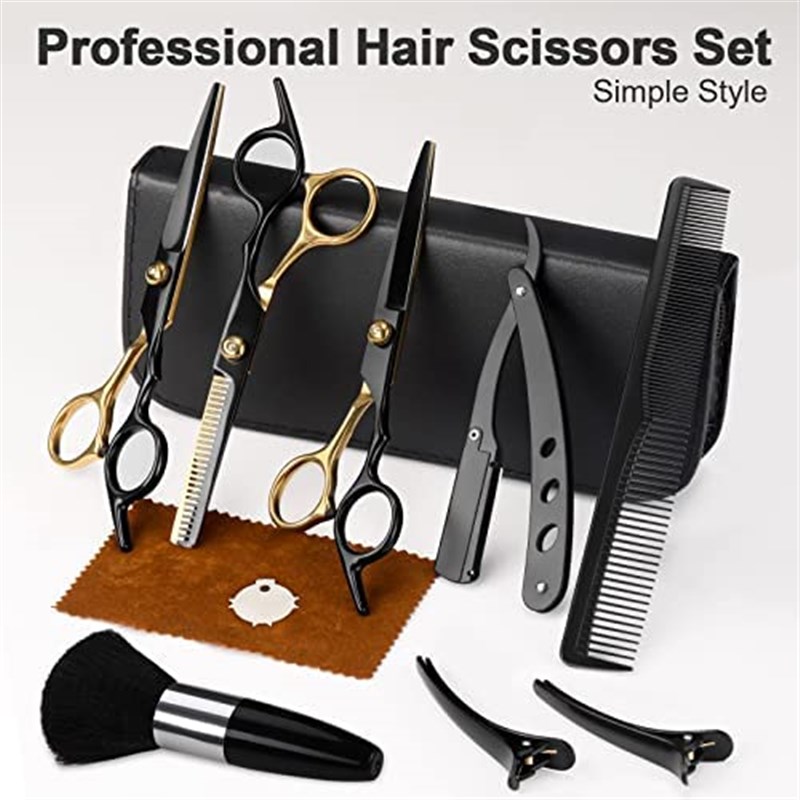 Hair Scissors 11Pcs Professional Black Gold Hair Cutting Sci