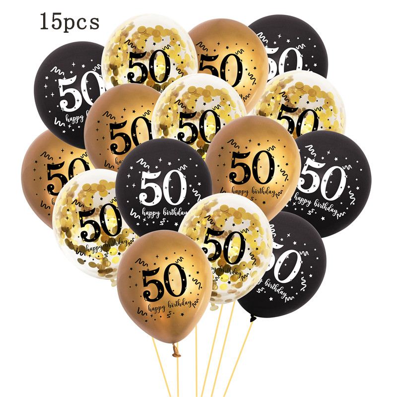 15Pcs 30 40 50 60th Birthday Black Gold Latex Confetti Ballo