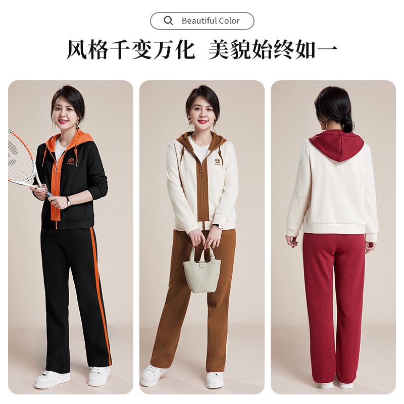 中年妈妈运动服套装春秋洋气短款卫衣中老年妇女春装新款休闲外套