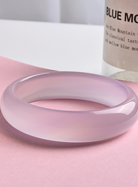 天然【无染色无优化】冰种紫罗兰玉髓手镯女宽条正镯冰紫玛瑙玉镯